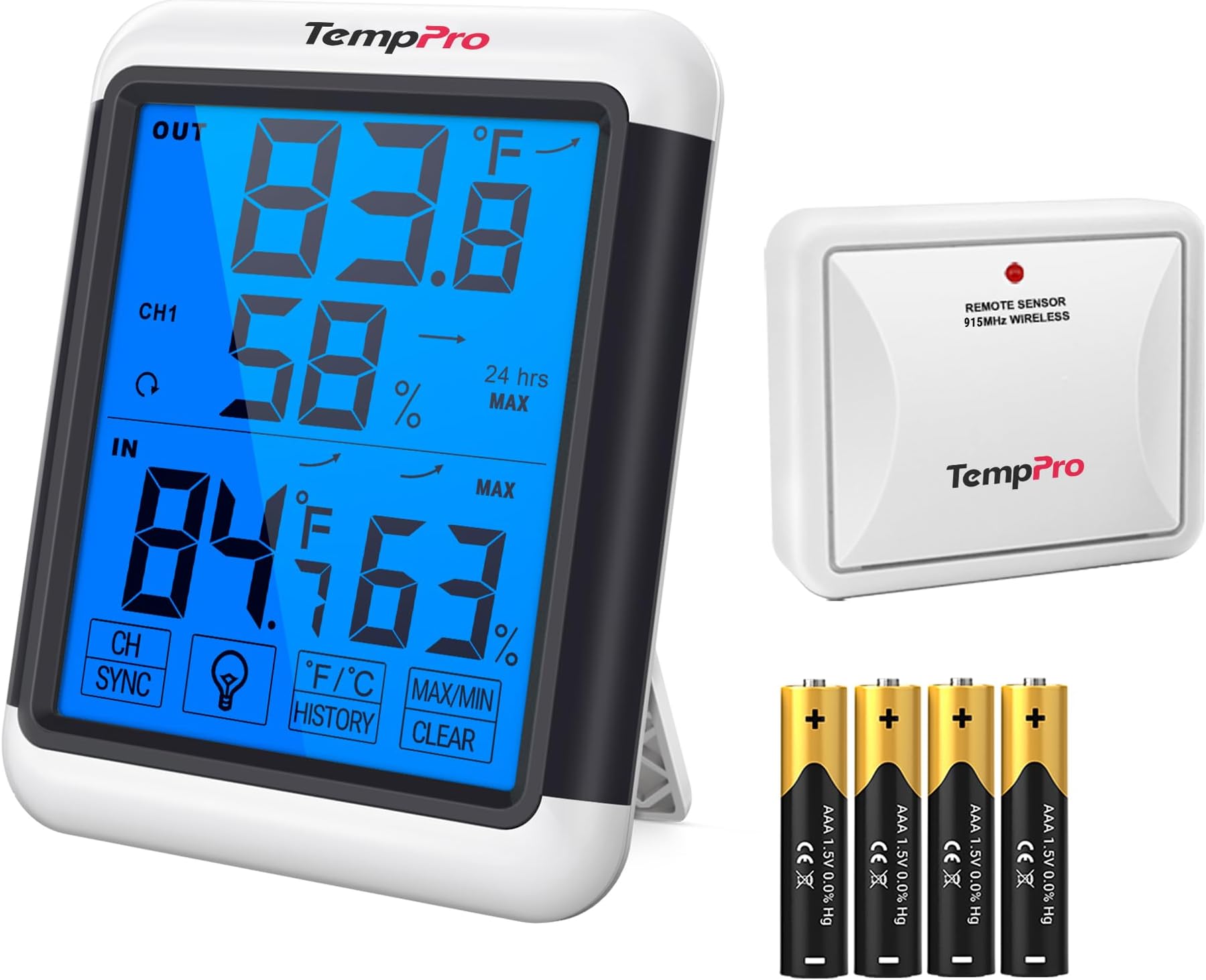ThermoPro TP65 Digital Wireless Hygrometer Indoor Outdoor Thermometer Wireless Temperature and Humidity Monitor with Jumbo Touchscreen and Backlight Humidity Gauge, 200ft/60m Range