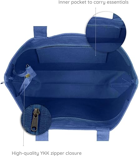 Miniatura 5 de Ecoright Bolsa de lona estética para mujer, bolsa grande con cremallera y bolsillo, bolsa de mano para mujer, para yoga, trabajo, playa