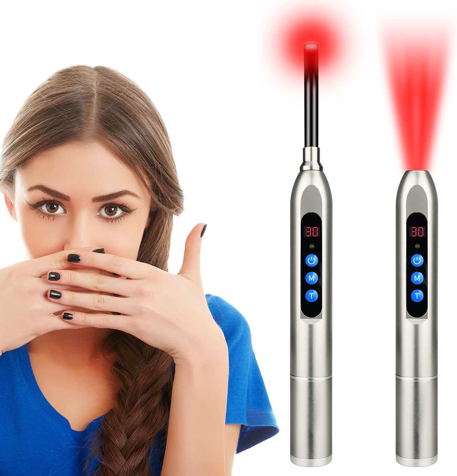 Red Light Therapy Device, Cold Sore Canker Sore Treatment Device, Infrared Light Therapy for Lips Mouth Nose Ear Knee Feet Hands Joint Muscle Nerve Pain Relief with Removable Tip