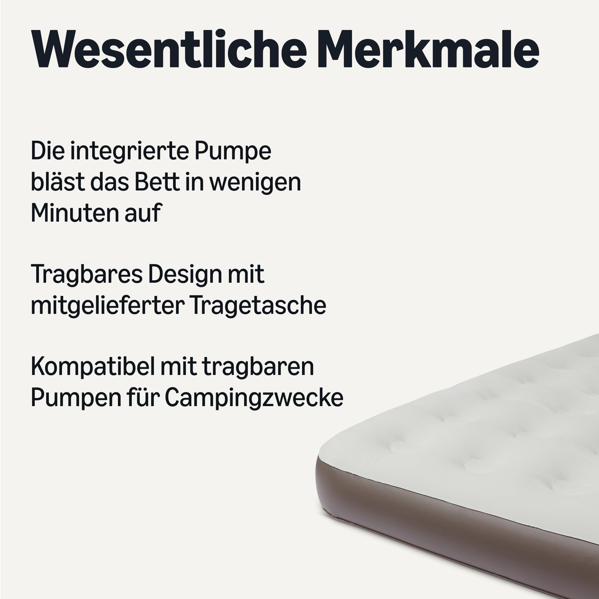 Amazon Basics Elektrische Luftmatratze Queen Size 203 cm L × 152 cm W × 24 cm H mit Eingebauter Pumpe und Tragetasche