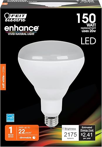 Feit Electric Bombilla LED BR40 E26 (mediana), color blanco suave, equivalente a 150 vatios, 1 paquete - Caja de 1