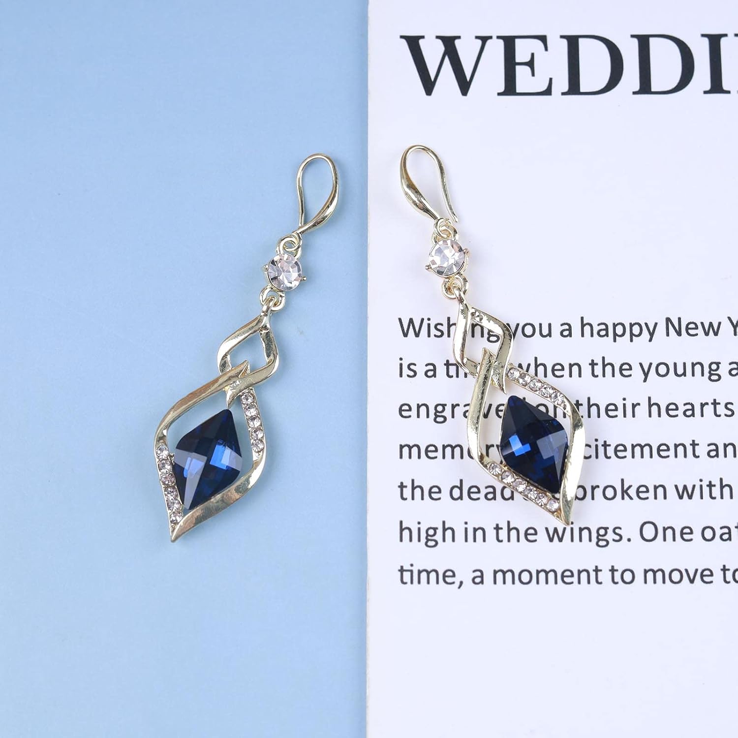 Bohemian Sapphire Crystal Drop Earrings Gold Geometric Sapphire Dangle Earrings Cz Sapphire Drop Earrings Blue Crystal Teardrop Earrings Jewelry for Women - Image 7