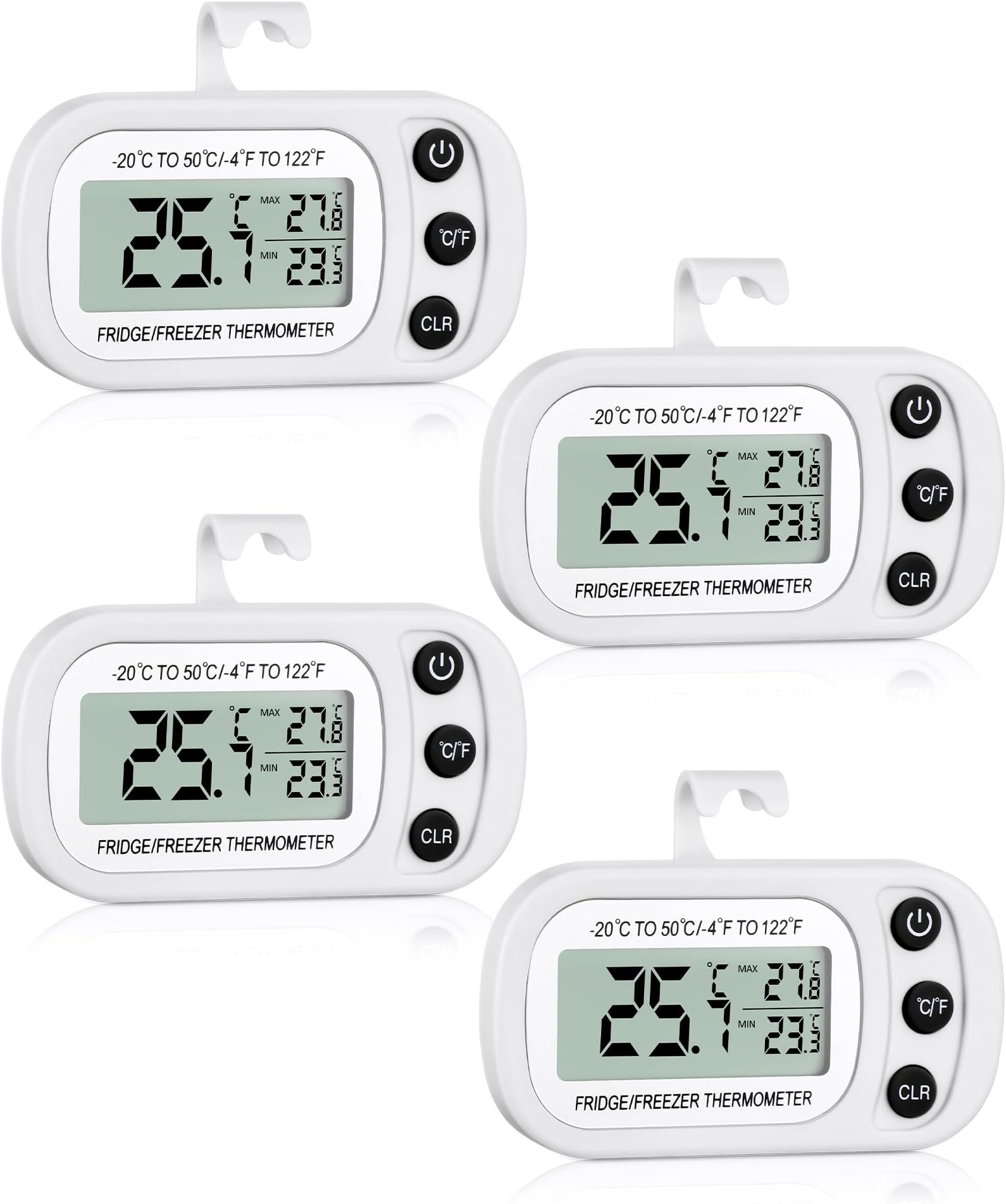 Frienda 12 Pcs White Digital Fridge Thermometer Waterproof Refrigerator and Freezer Max/min Record Function LCD Screen Refrigerator Thermometer with Hook and Magnetic Back for Home (Button)