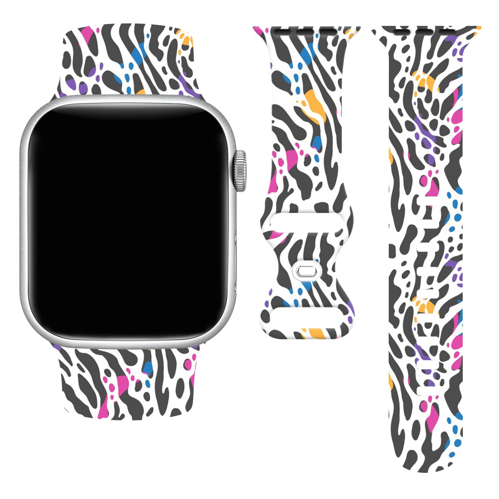 Zebra Leopard Print Iwatch Bands 38mm 40mm 41mm, Cheetah Watch Band Wristbands Soft Silicone Straps Adjustable Compatible With Apple Watch Replacement Accessories For Series 10 9 SE Ultra 3 2 1 Women