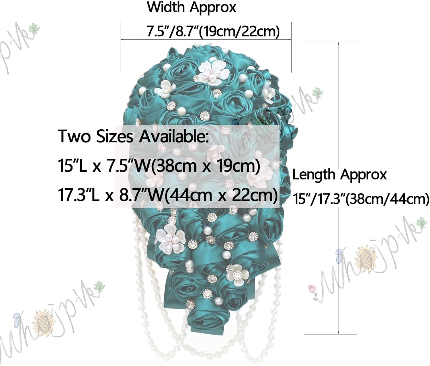 Luxury Cascade Bridal Wedding Bouquet Satin Rose Waterfall Holding Bouquet Artificial Flower Bunch for Bride Bridesmaid(Ivory, 15" x 7.5") - Image 5