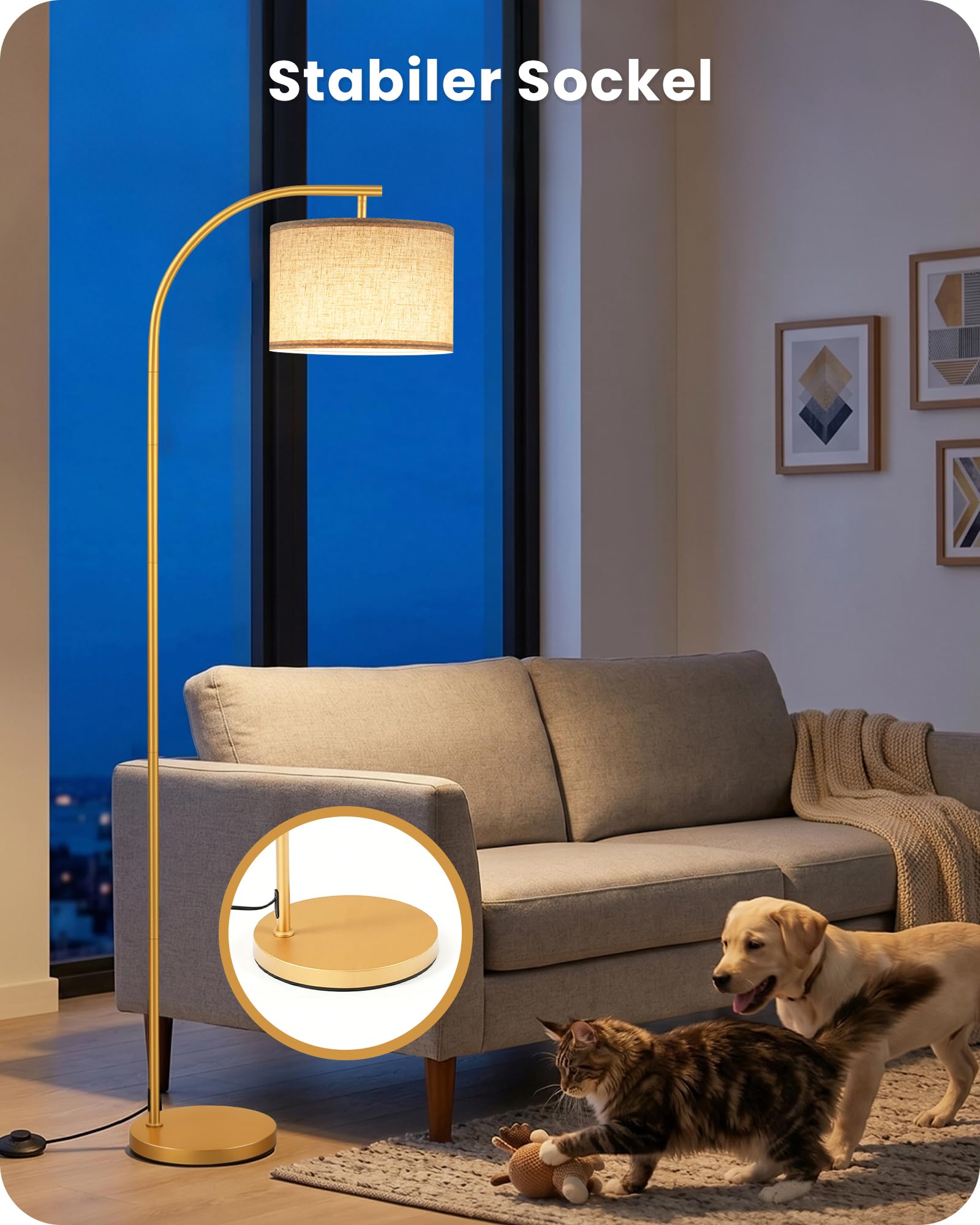 Dimmbare Stehlampe Leinen, Schwarz, Stehleuchte Fernbedienung | Wohnzimmerlampe mit Memory-Funktion und universell drehbarem Lampenkopf, E27, für Schlafzimmer, Wohnzimmer ZDE32LDD05