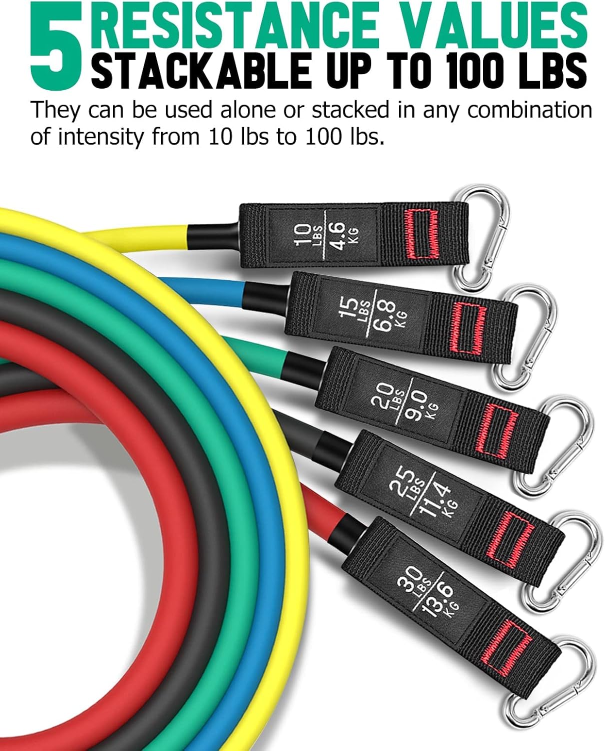 WALITO Resistance Bands Set - 100lbs Exercise Resistance Bands with Handles, 5 Tube Fitness Bands with Door Anchor, Elastic Bands for Exercise, Physical Therapy, Home Workouts