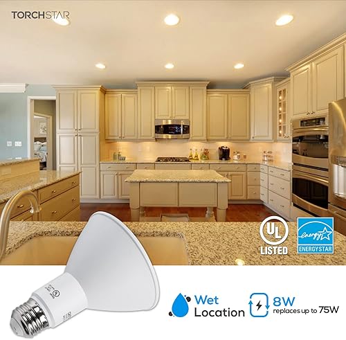 Miniatura 2 de TORCHSTAR PAR30 - Bombilla LED de cuello largo, CRI90+, focos LED regulables, 8 W  75 W, blanco cálido 3000 K, certificación UL y ES, 800 lm súper