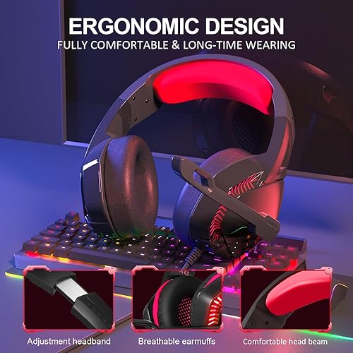 Miniatura 5 de Auricular para juegos para PS4, Xbox One, computadora, laptop, Mac, PS4 con micrófono, auriculares sobre la oreja, cancelación de ruido, sonido