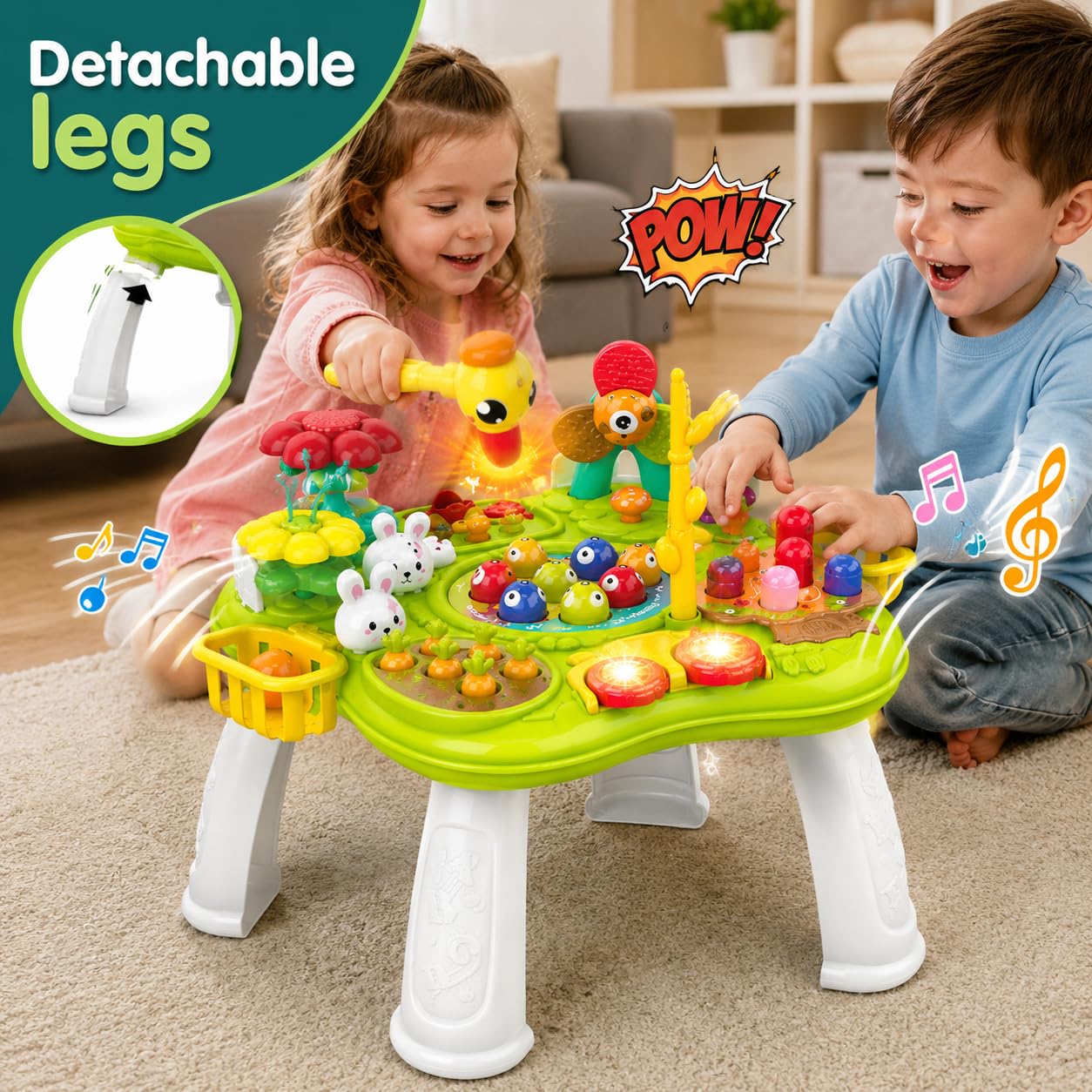 MMOBIEL Tavolo da gioco multifunzione 2 in 1 per bambini, 6 giochi di attività con luci e suoni, gambe rimovibili, tavolo educativo interattivo