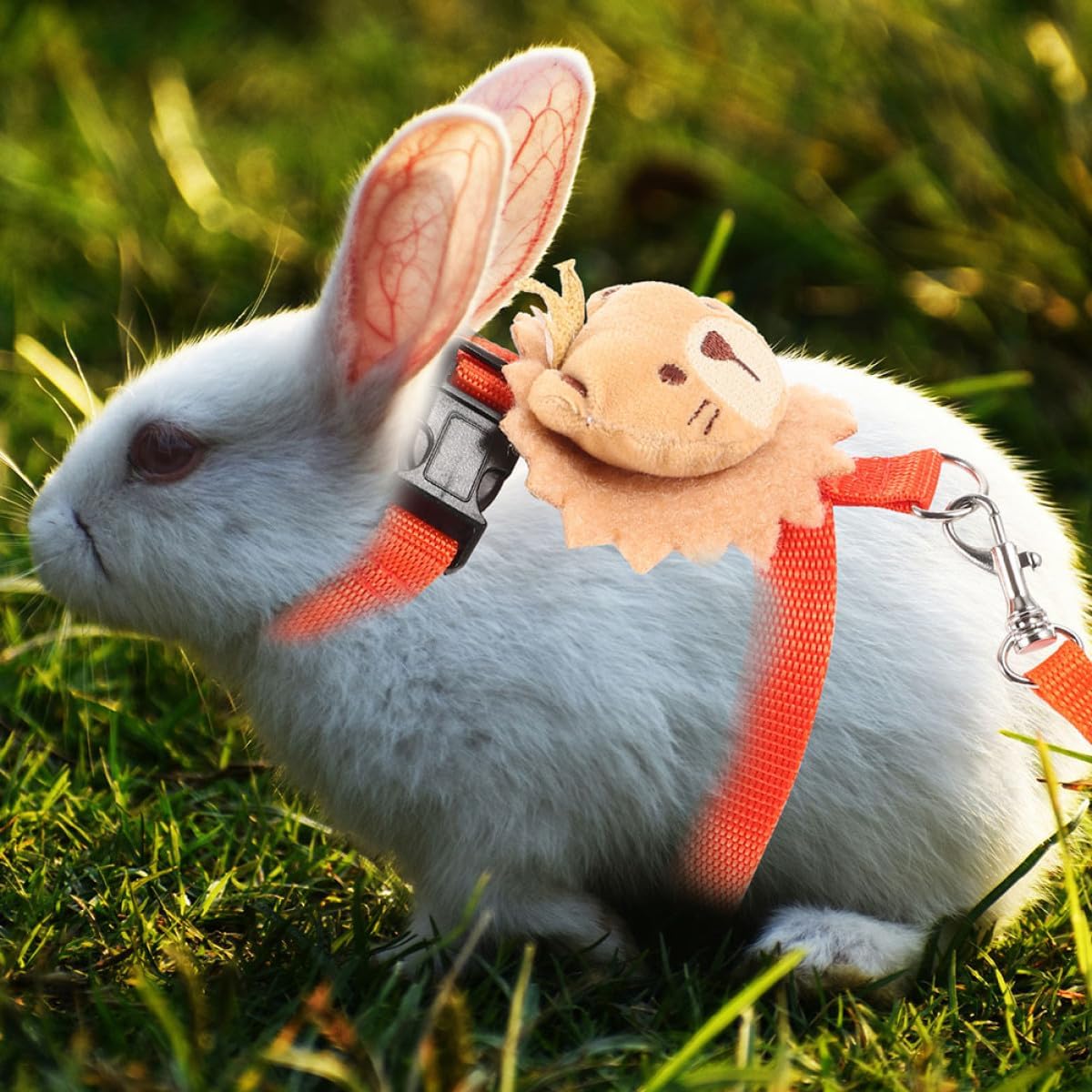 Cabilock Small Pet Leash Kit 2pcs Set with Comfortable Bunny Harness and Cartoon Design Pets Traction Rope for Dwarf Rabbits and Small Animals Outdoor Walking