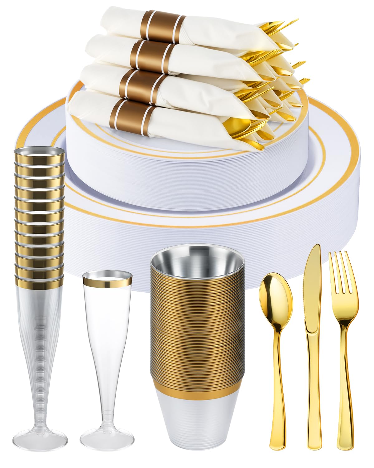 Gold Disposable Plates Set - 320 PCS for 40 Guests -1 Gold Disposable Plates Set - 320 PCS for 40 Guests -1