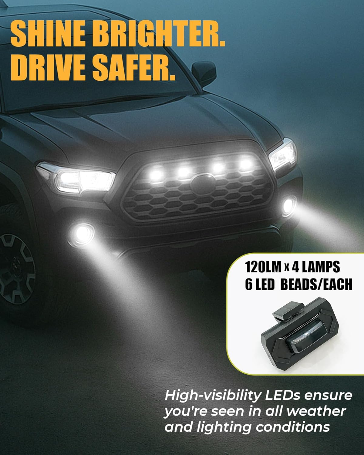 Tacoma Grill Lights (White LED) for TRD Sport and Off Road 2020-2023| Toyota Tacoma Accessories | LED Front Grille Lights with Fuse Adaptors| Off-Road Lighting & Custom Styling Upgrades