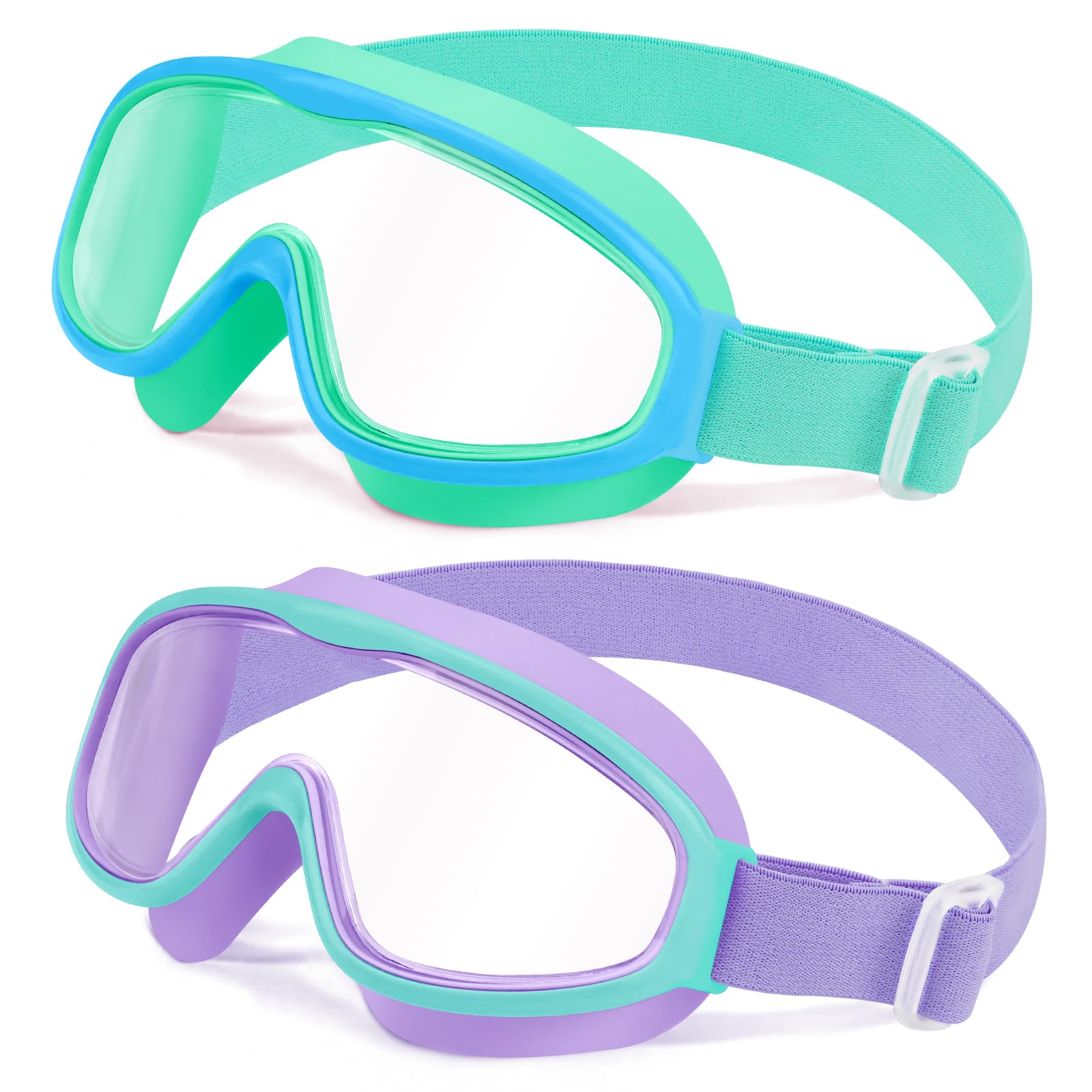 Vvinca Kids Swimming Goggles, 2 Pack Kids Swim Goggles Wide View Anti-Fog/UV No Leak Children Goggles for Boys Girls 3-14