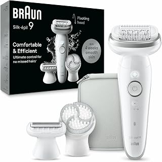 Braun Silk-épil 9 Depiladora Mujer Depiladora Eléctrica Mujer Con Cabezal Flexible Para Una Depilación Simple, Wet & Dry, Piel Lisa Larga Duración, 9-061, Blanco/Plata
