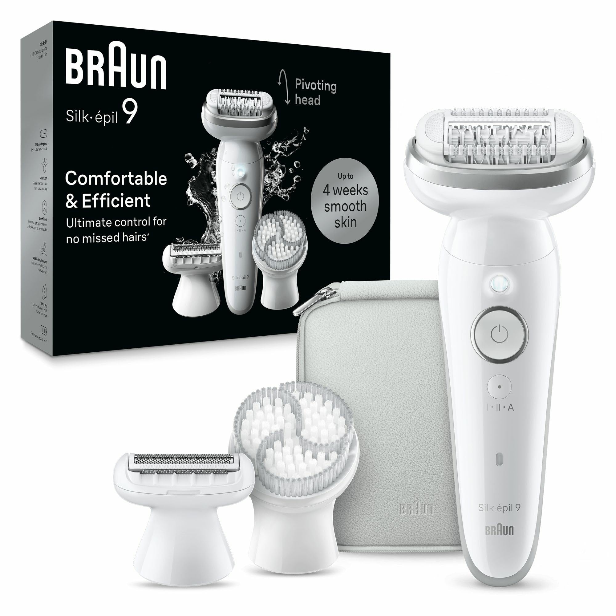 Braun Silk-épil 9 Depiladora Mujer Depiladora Eléctrica Mujer Con Cabezal Flexible Para Una Depilación Simple, Wet & Dry, Piel Lisa Larga Duración, 9-061, Blanco/Plata