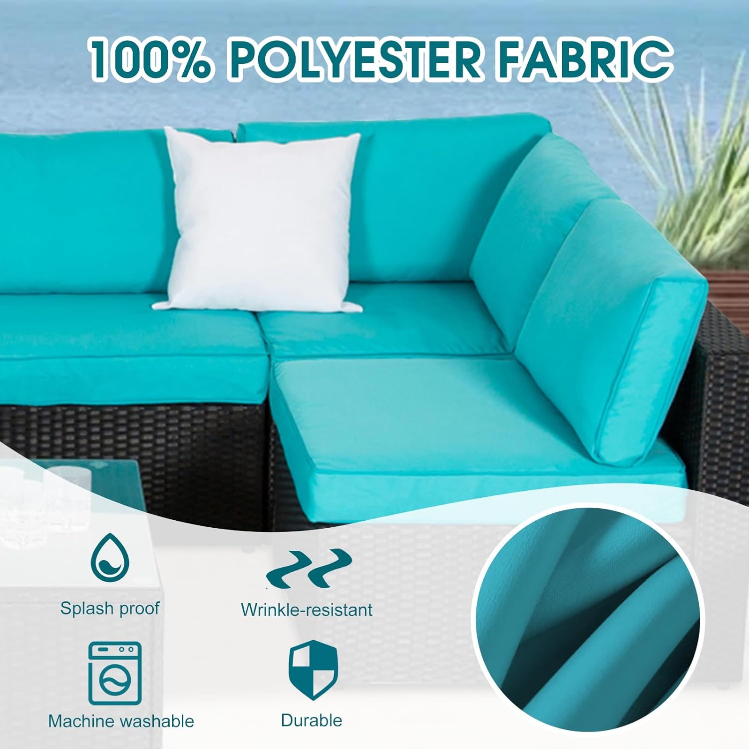 kinbor 14 Piece Patio Cushion Covers Replacement - Outdoor Couch Cushion Slipcovers with Zipper for Sectional Sofa Furniture Set, Washable Outdoor Covers Only (Turquoise)