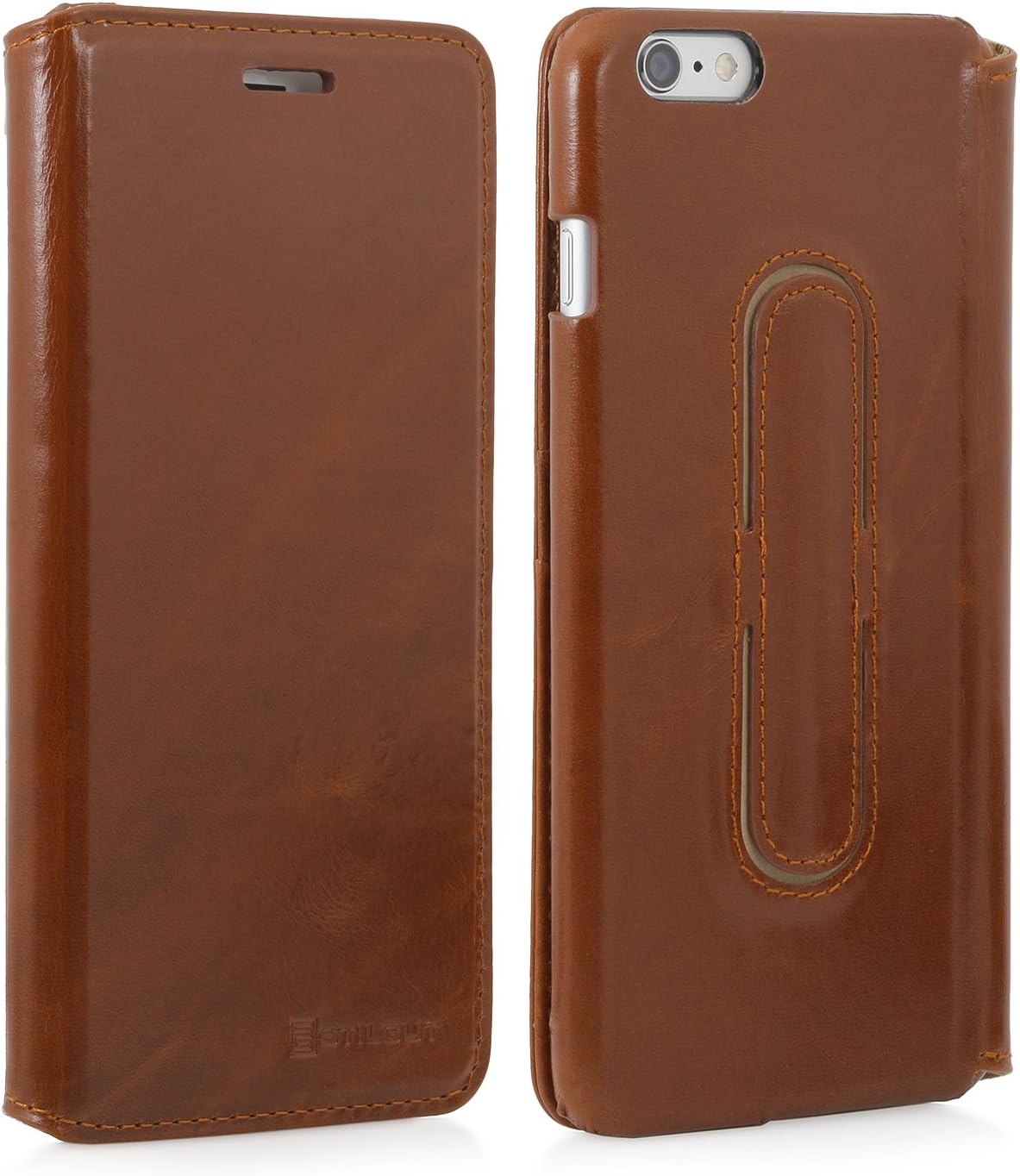 StilGut® Talis Without Clip, Genuine Leather Wallet Case for Apple iPhone 6 Plus & iPhone 6s Plus (5.5''), Cognac Brown