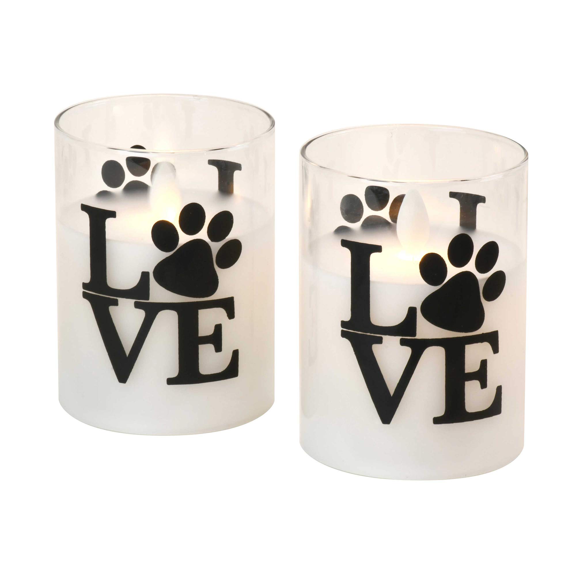 LumabaseBattery Operated LED Glass Candles with 3D Wick Flame, Love Paw - Set of 2