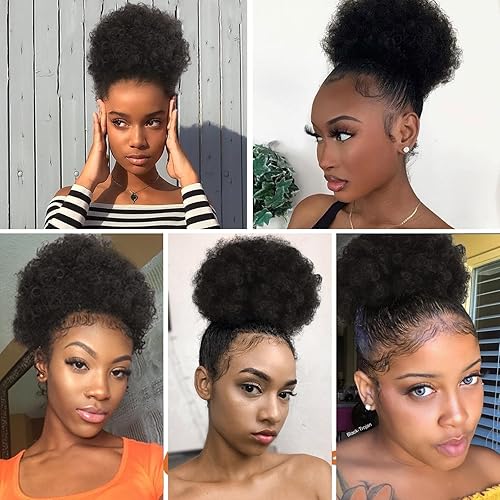 Miniatura 5 de AISI QUEENS Peluca de cola de caballo rizada con cordón y clip para mujeres negras, sintética (mediana (paquete de 1), 2# (negro natural)