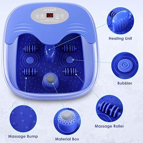 Miniatura 3 de ACEVIVI Spa de pies con calor y masaje y chorros, masajeador de baño de pies con 4 rodillos de masaje, burbujas, vibración, piedra pómez, bañera de