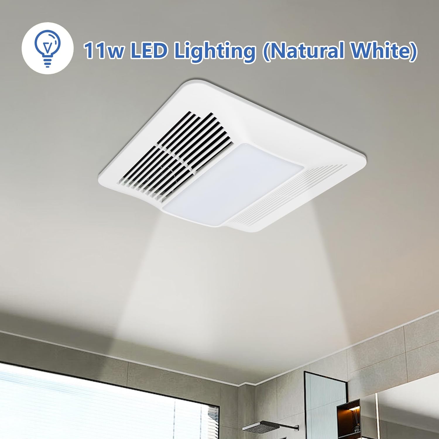 Awoco Bathroom Exhaust Fan with LED Light, 120 CFM, Ultra-Quiet 0.9 Sone, Bathroom Ceiling Fan with duct size 6 Inch, ETL Certified Ventilation Fan.