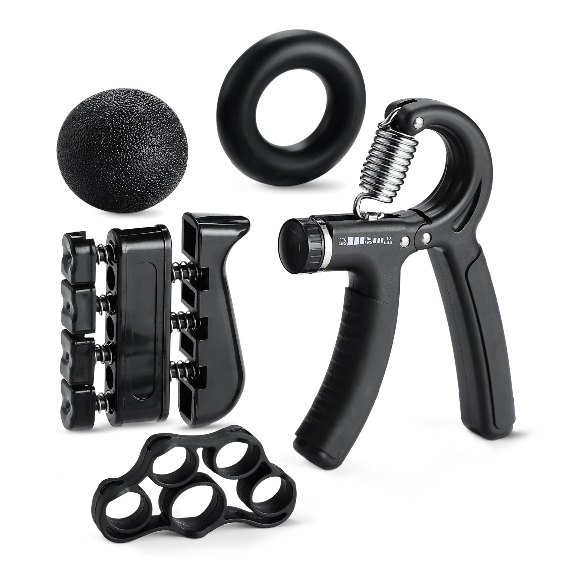 Amazon Basics Grip Strength Trainer, Kit Rinforzante Per Avambraccio, 5 Pezzi, Nero