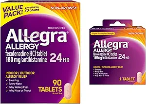 Allegra Adult 24-Hour Allergy Relief Tablets, 90 Count + Travel Pack