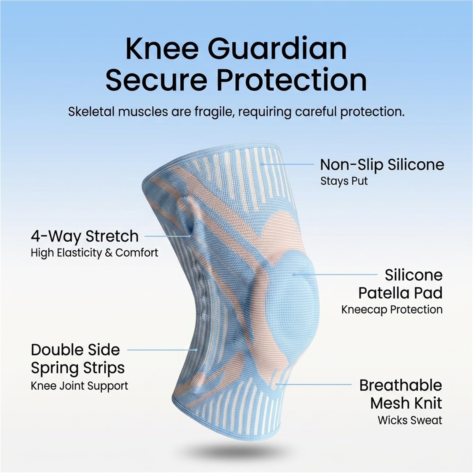 Kniebandage zur Unterstützung bei Knieschmerzen, Knochen-auf-Knochen-Kompressionsbandage für Männer und Frauen mit Kniescheiben-Gelpolstern und Seitenstabilisatoren für Laufen, Arthritis, Sport (