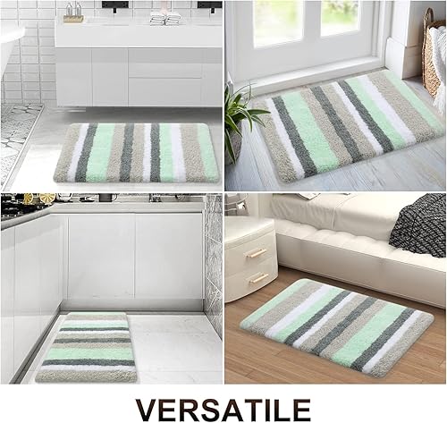 Miniatura 6 de Buganda Alfombra de baño de microfibra a rayas, extragruesa, suave y peluda, absorbente, lavable a máquina, antideslizante, para baño, bañera y