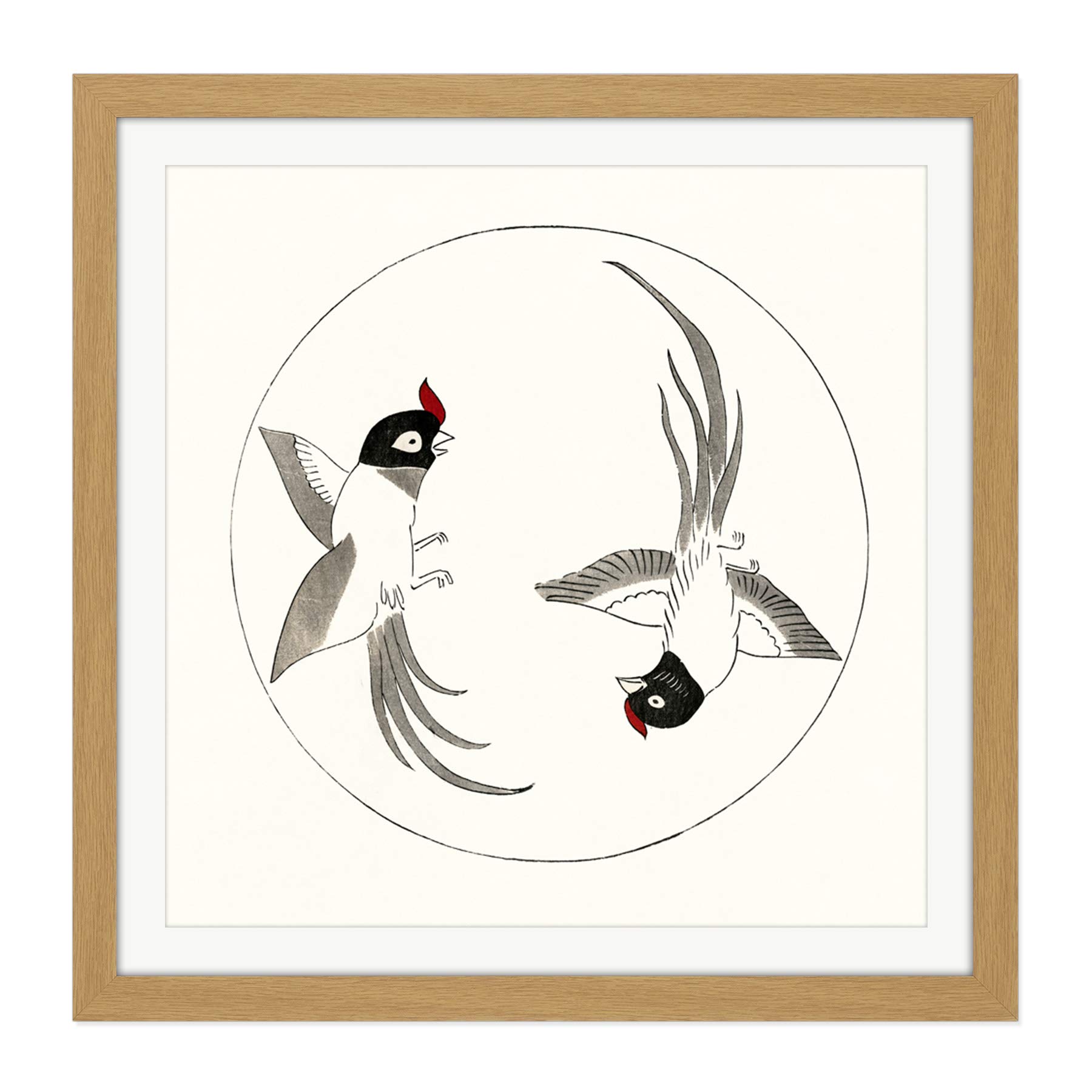 Artery8 Tomoki Rawpixel Birds Butterfly Japanese Woodblock Illustration Square Wooden Framed Wall Art Print Picture 16X16 Inch
