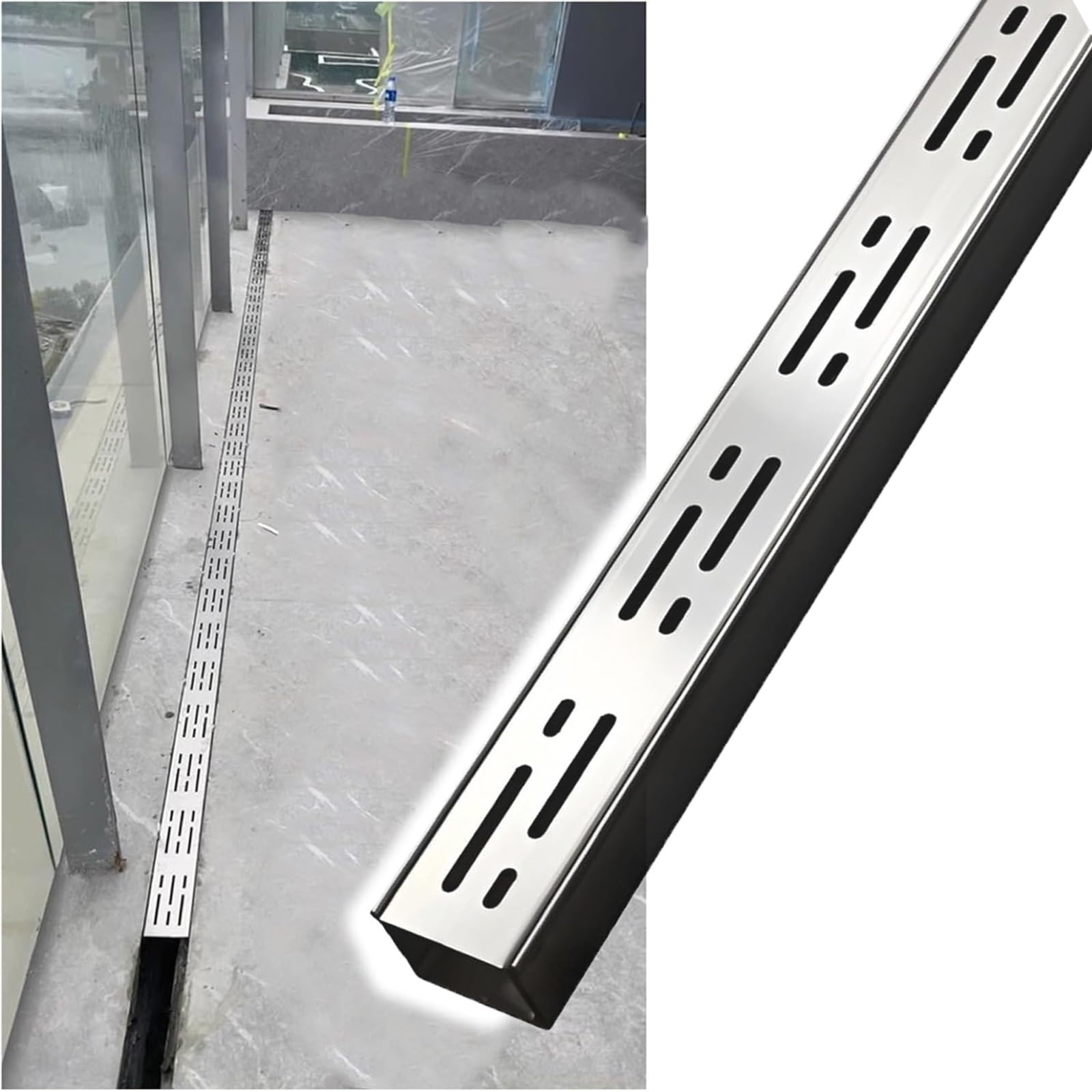 WQPMNYG 304 Stainless Steel Trench Drain Kit – Outdoor Linear Rain Gutter Strainer with Removable Grate, Narrow Channel Drain Covers for Yard, Garden, Farm & Deck (5x5cm/2x2in)