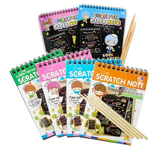 Cuadernos de arte para arañazos, 6 mini notas de arcoíris y 6 lápices de madera, papel de arte para arañazos de arcoíris para niños y manualidades