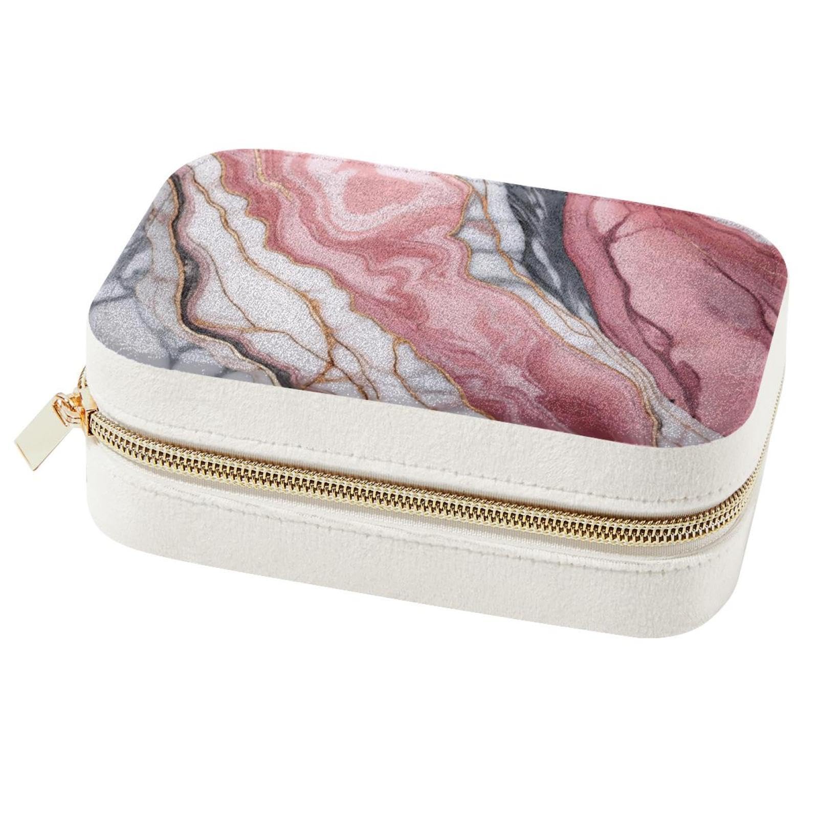 Boîte à bijoux marbre rose spacieuse pour colliers emmêlés
