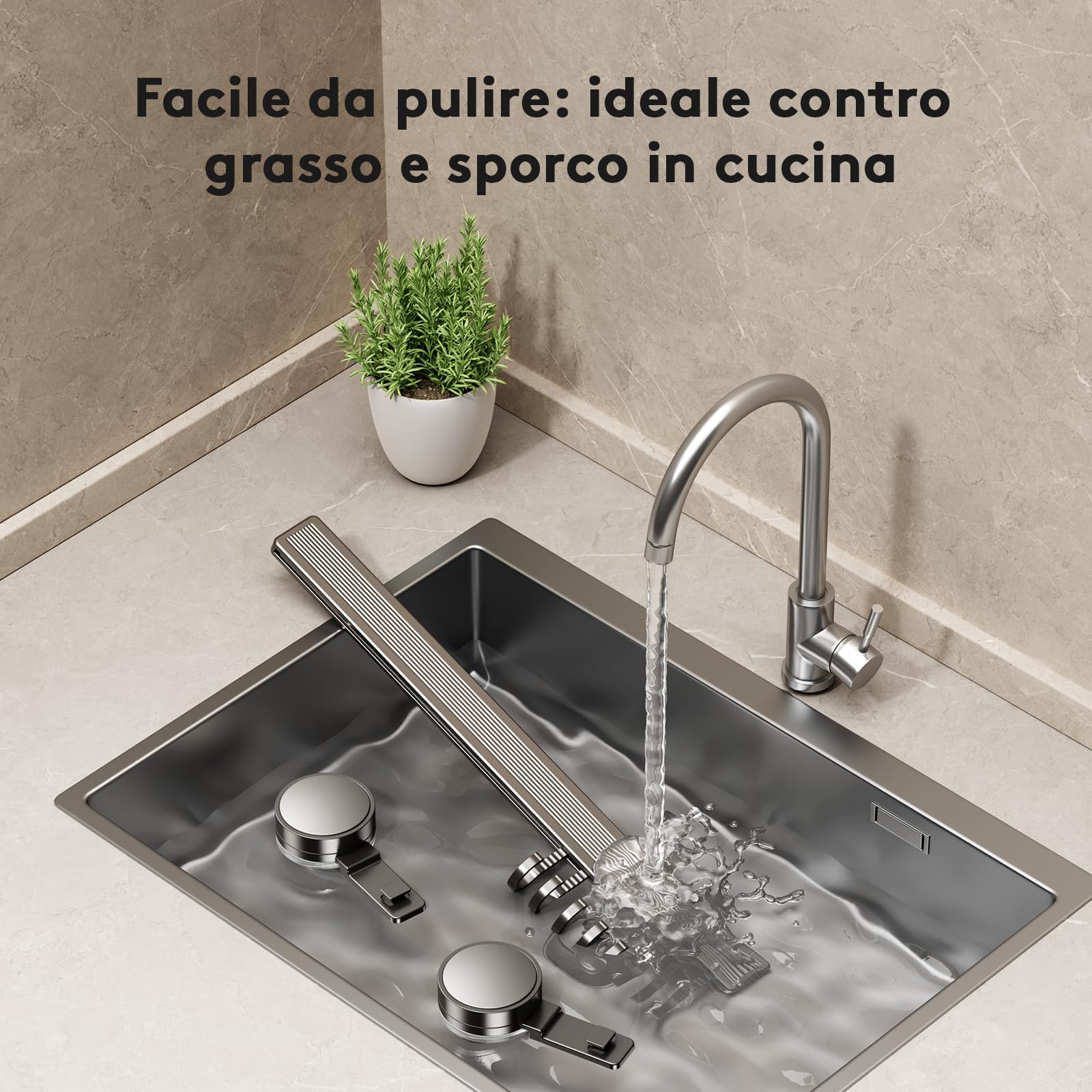 Barra a gancio per cucina senza foratura con ventosa | 8 ganci, lunghezza 40 cm, portata 20 kg, installazione in 1 minuto | Barra a gancio rimovibile inossidabile per utensili da cucina