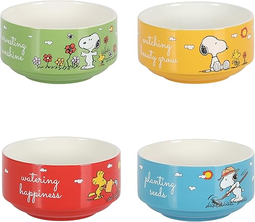 Miniatura 4 de Peanuts Snoopy - Juego de 4 cuencos de cerámica decorados apilables de 5.5 pulgadas