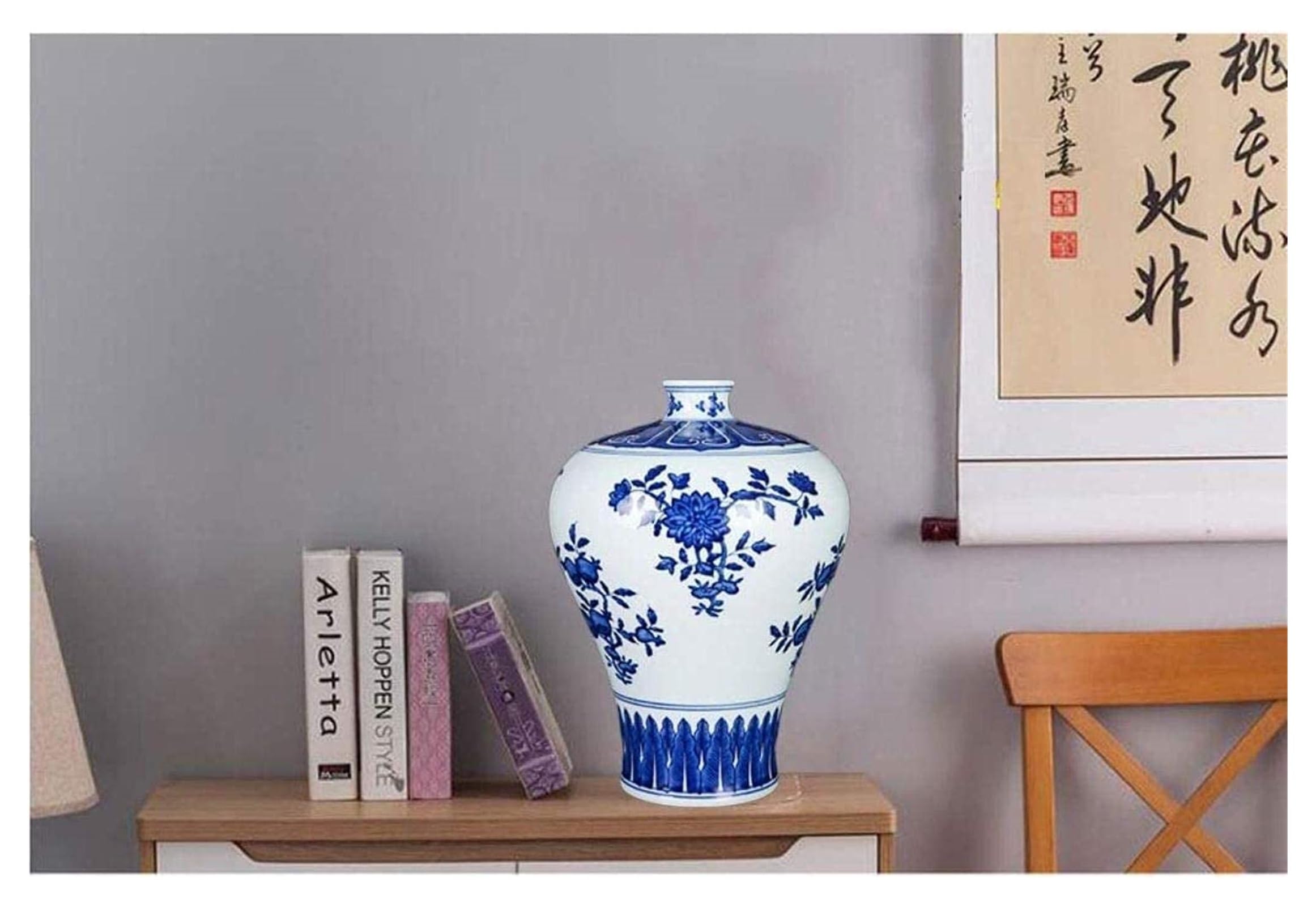 Vasen Vase aus Keramik, handgefertigt, blaues und weißes Muster, Wohnzimmer, Hotelzubehör for Blumen