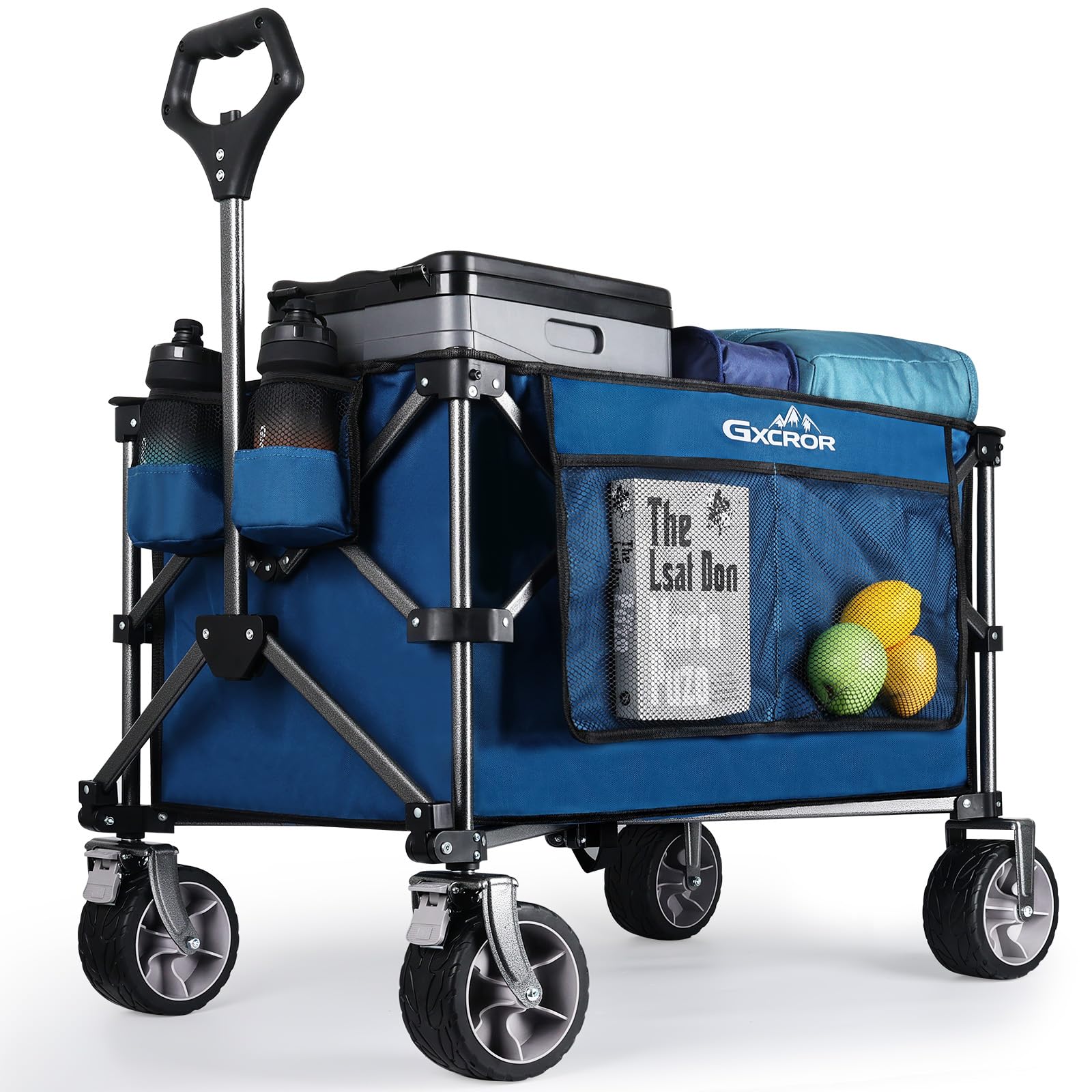 GXCROR Folding Trolley Cart 200L Collapsible Wagon 330 lbs Capacity Heavy Duty Outdoor Beach Wagon with Big Wheels for Camping Beach Garden