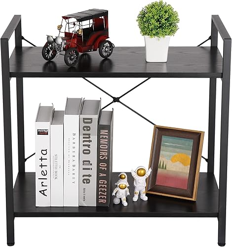 Miniatura 4 de Nouva Estantería pequeña para espacios pequeños de 2 niveles, estantería industrial de madera y metal, estante abierto para dormitorio, sala de