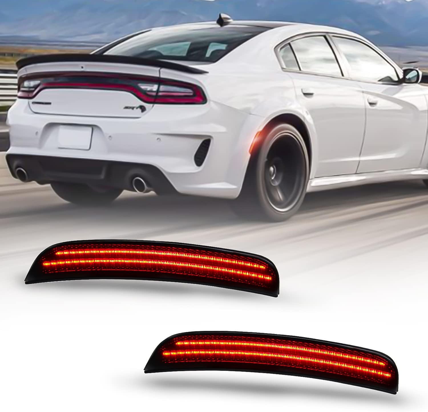 D-Lumina LED Front Side Marker Lights Amber Side Lights Dual LED Smoked Lens for Dodge Charger 2015-2022, Front Bumper Lights Reflectors Parking Lamp Indicator, Pack of 2