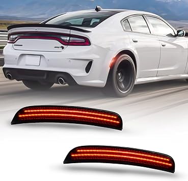 D-Lumina LED Rear Side Marker Lights Red Side Lights Dual LED Smoked Lens for Dodge Charger 2015-2022, Rear Bumper Lights Reflectors Parking Lamp Indicator, Pack of 2
