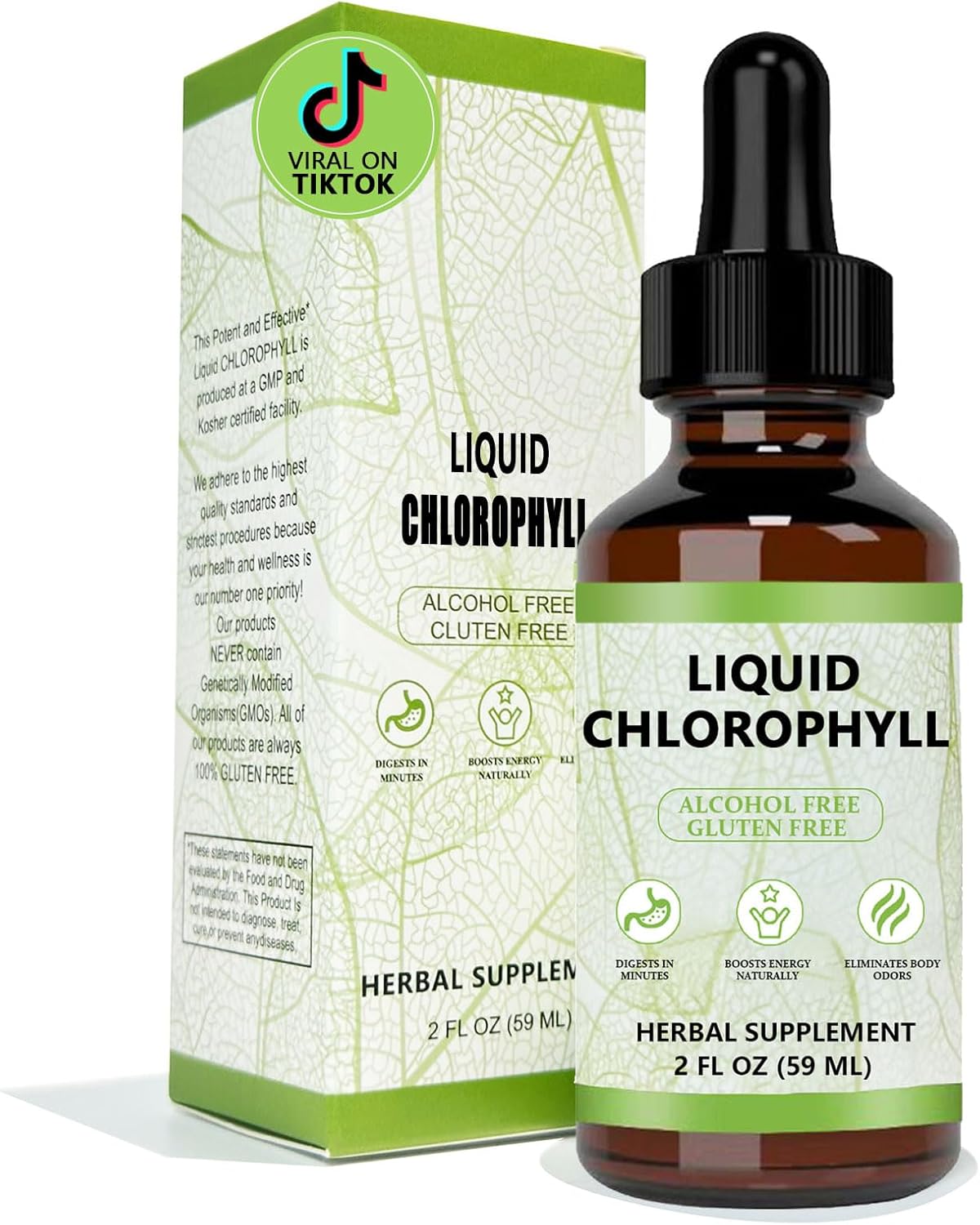 Chlorophyll Liquid Drops, Vegan Chlorophyll Liquid Drops, Body Deodorant & Gut Support Healthcare Liver, Digestion & Immune System, Natural Mint Flavor, 2 Fl Oz (59 Ml)