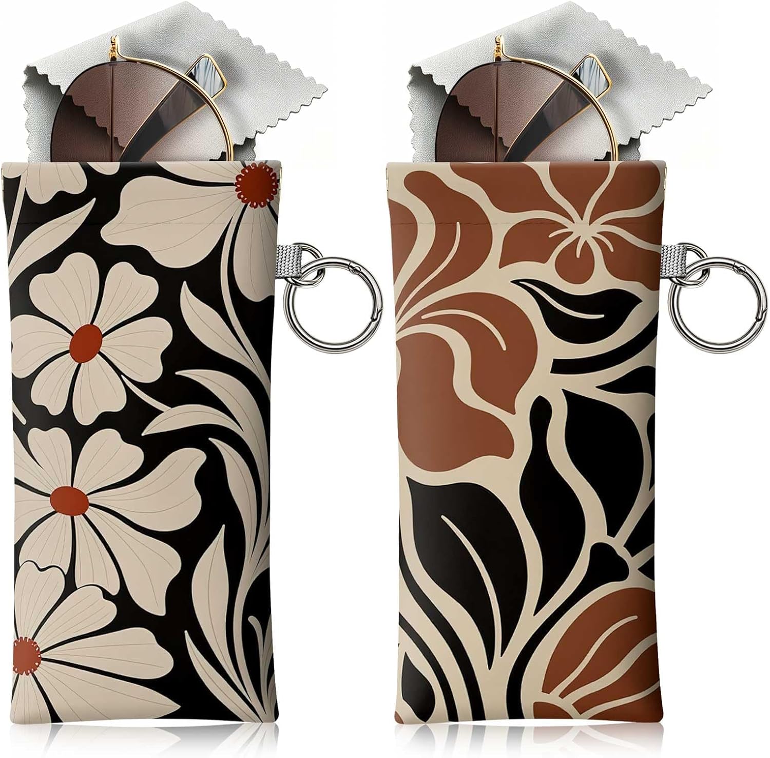 Soft Sunglasses Case with Clip, PU Leather Portable Travel Glasses Case