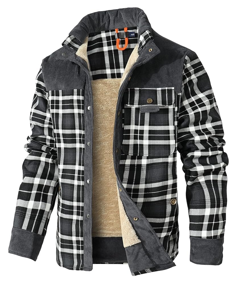 HYPESTFIT Herren Fleecejacke, Sherpa-Innenfleece, Holzfäller-Stil, kariert