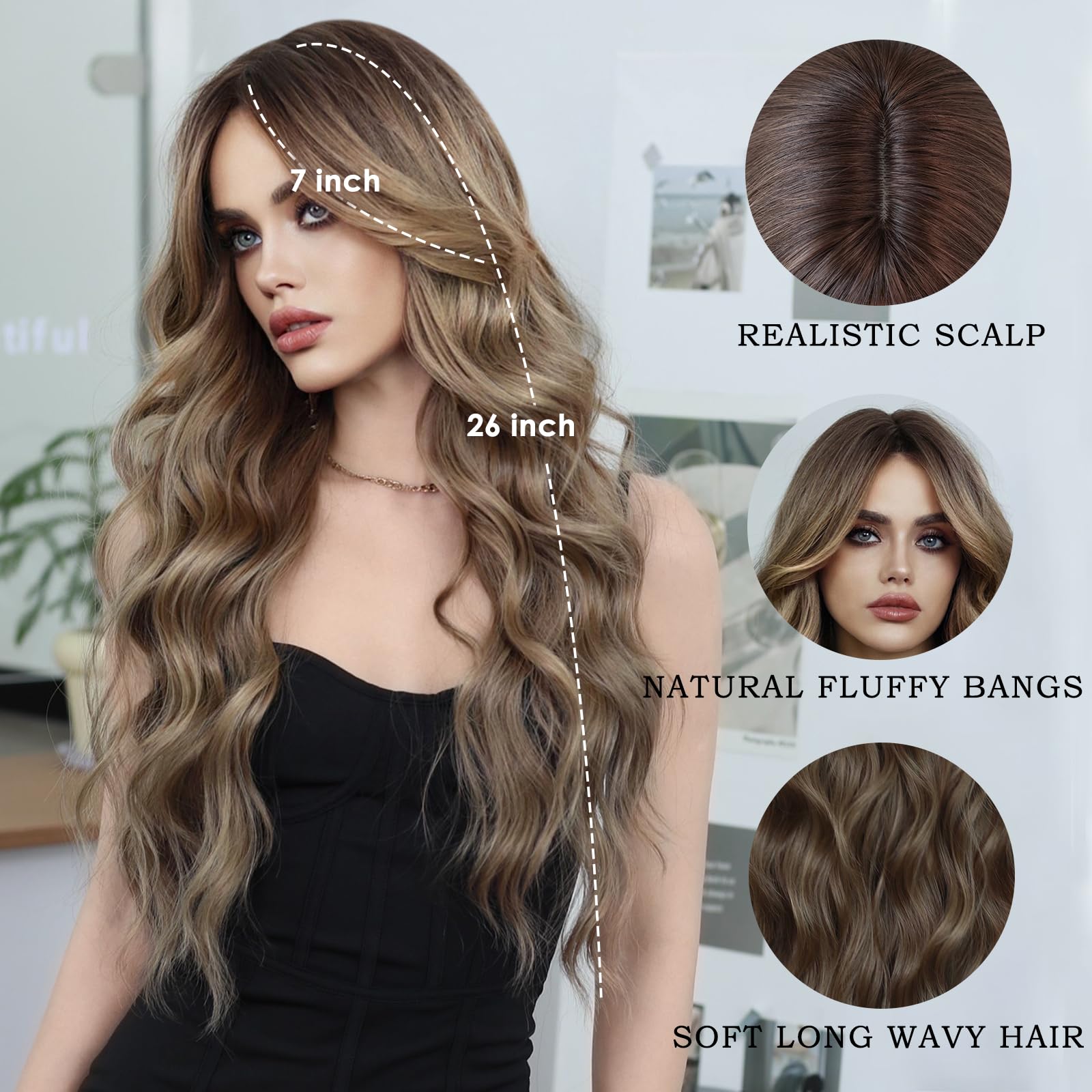 Long Wavy Layered Wig with Curtain Bangs 26 Inch Heat Resistant Full Head Clip Sf4e2d130824044cea25d5cadacc39  main image 2