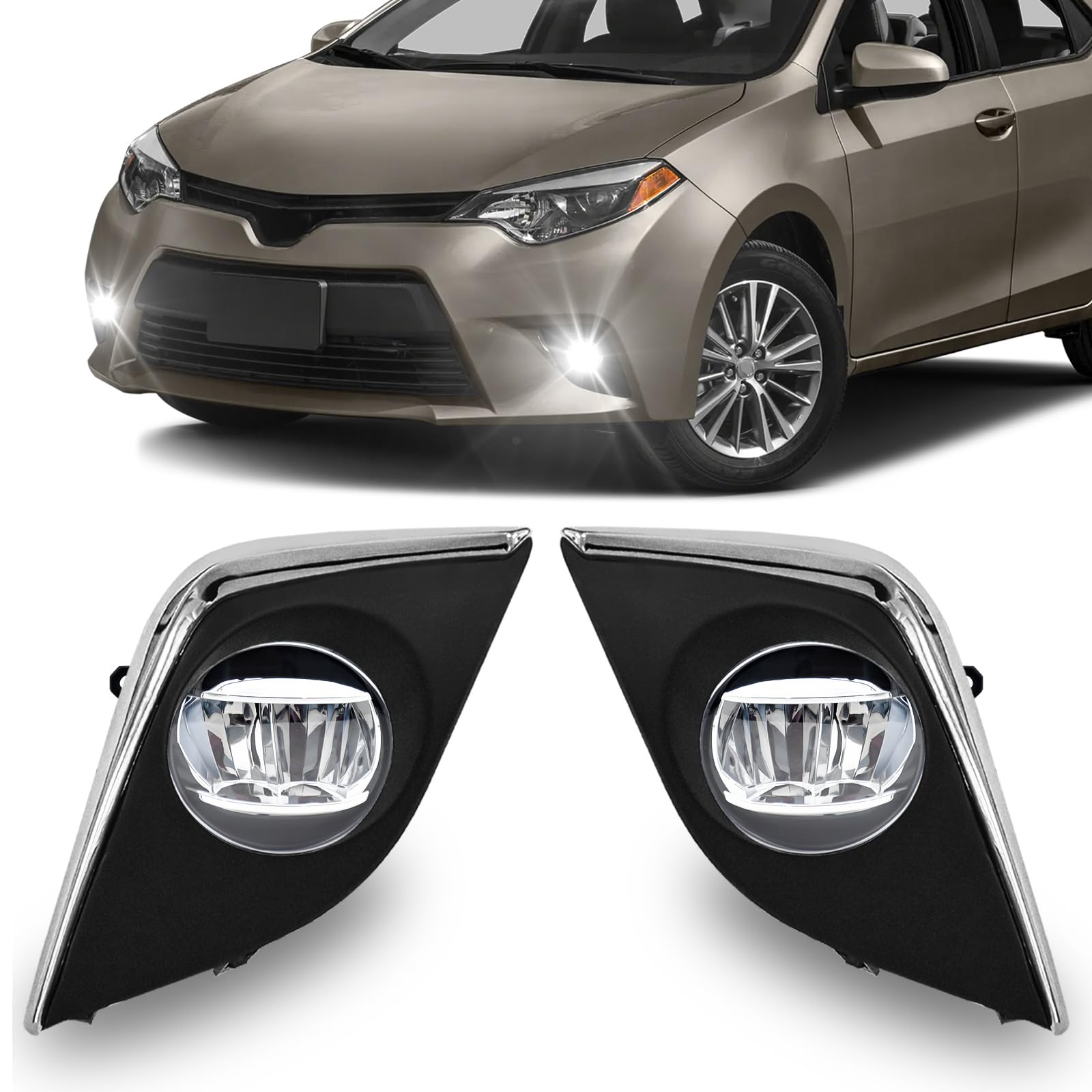 SINYATO INDUST Fog Lights Assembly Compatible with 2014 2015 2016 Corolla/Altis CE ECO L LE, Bumper Driving Fog lamp Assembly Replacement (LED Fog