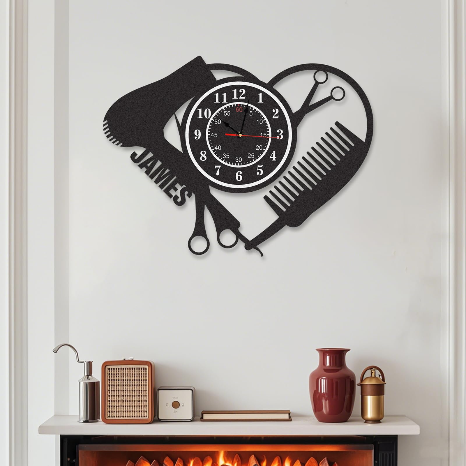 Horloge murale personnalisée barbier et salon de coiffure design moderne silencieux