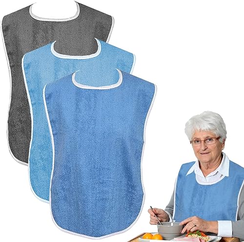 3 baberos para adultos, babero ajustable para adultos, para hombres, mujeres, ancianos mayores y discapacitados, baberos impermeables reutilizables
