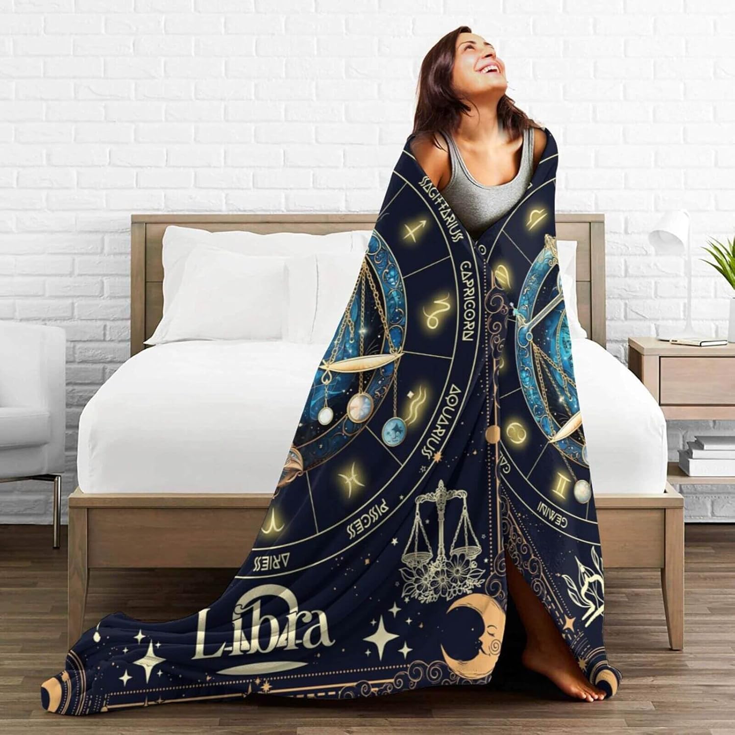 Libra Zodiac Blanket for Women Men, Secret Astrology Themed Design Printed Throw Blankets for Teens Adults Lap, Couch Bed, Warm Soft Cozy Blanket, 60"x 80"