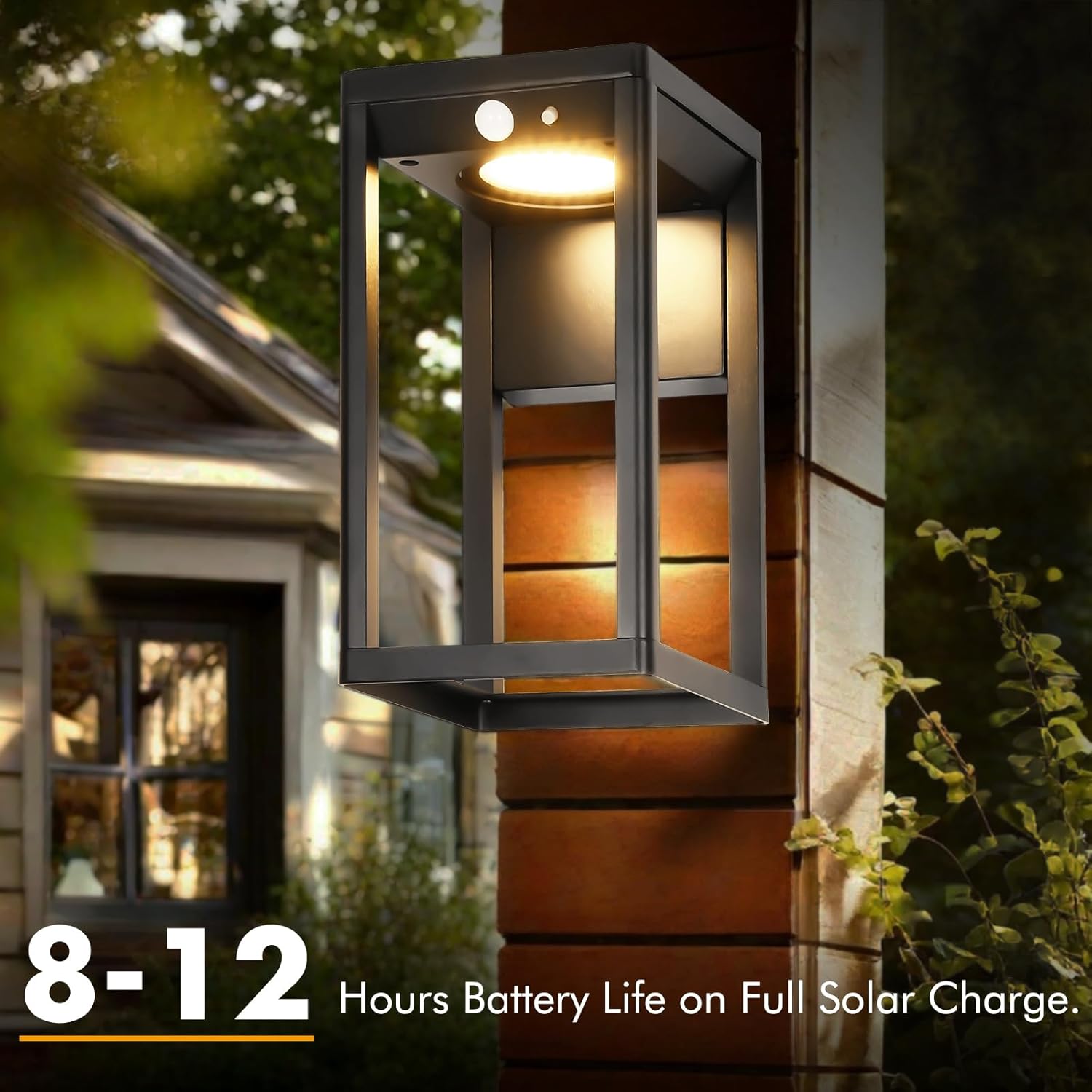 Solar Outdoor Wall Light with Motion Sensor - 600 Lumen Aluminum Solar Sconce Lights Outdoor, Dusk to Dawn Wall Lantern for Garage, Porch, Front Door. IP44 Waterproof, Black